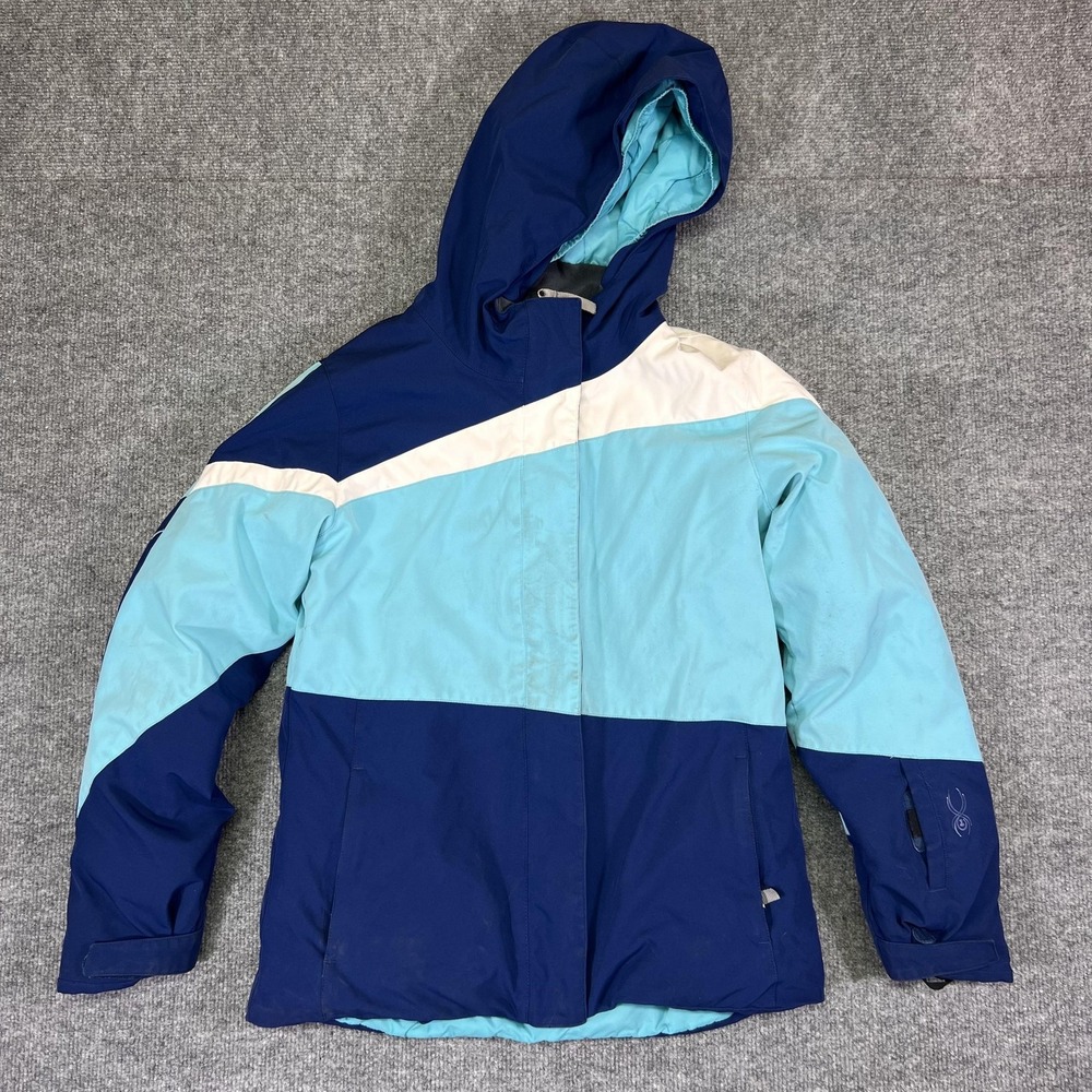 Spyder Jacket Kids Size 16 Blue Puffer Hooded Insulated Padded Lined Full Zip